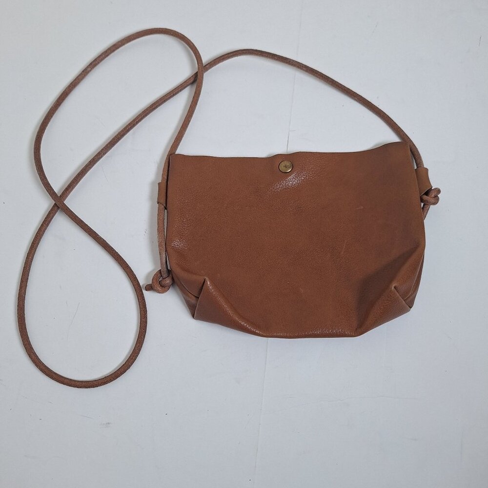 Brown Genuine Leather Crossbody Bag With Adjustable Strap & Magnetic Snap Closur